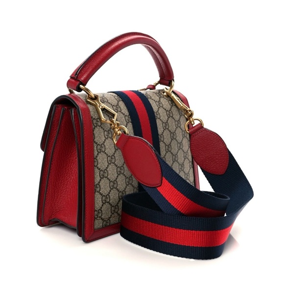 Gucci Red Trim GG Supreme Satchel with Bee Accent - Picture 2 of 6